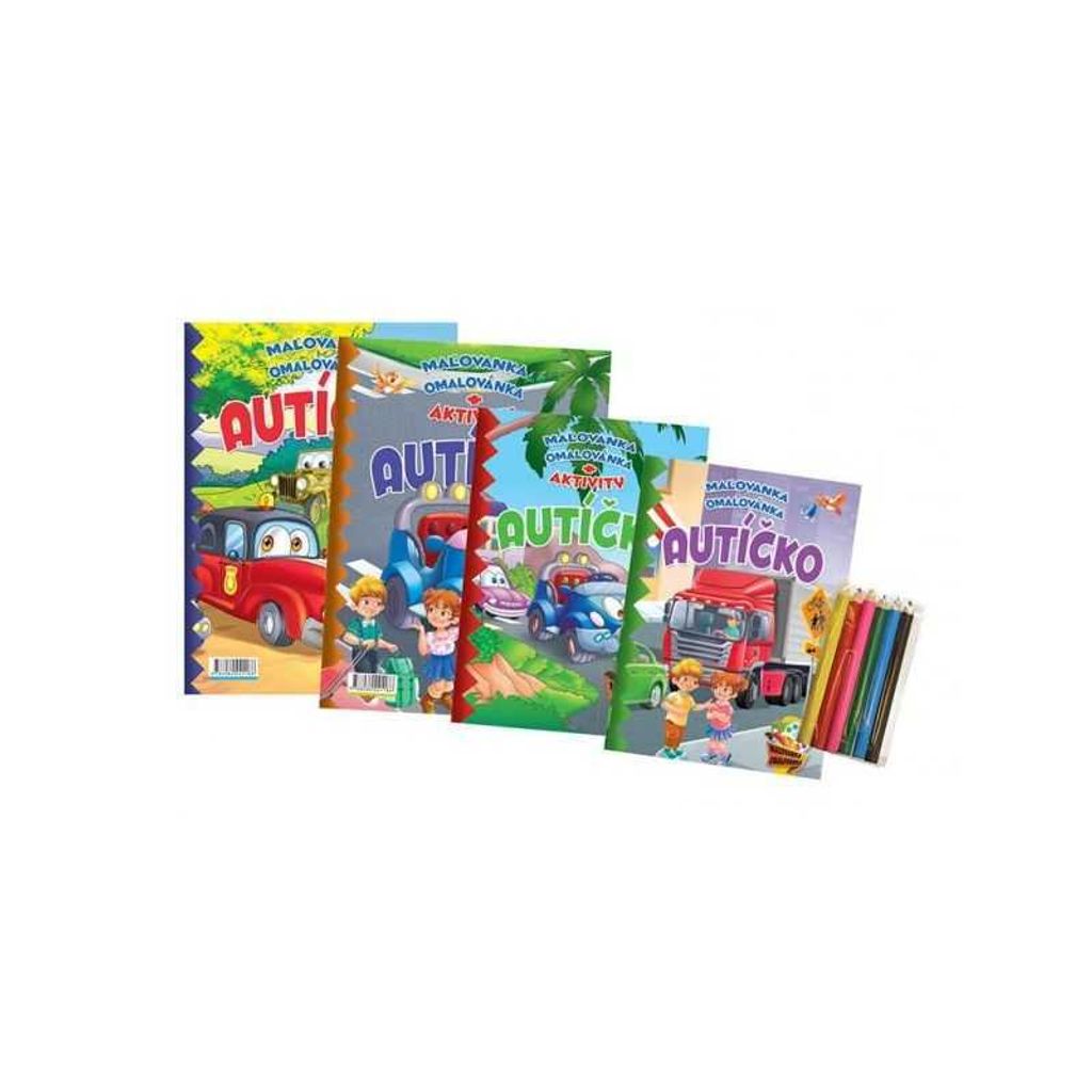Malbuch + Aktivitäten Auto + Buntstifte