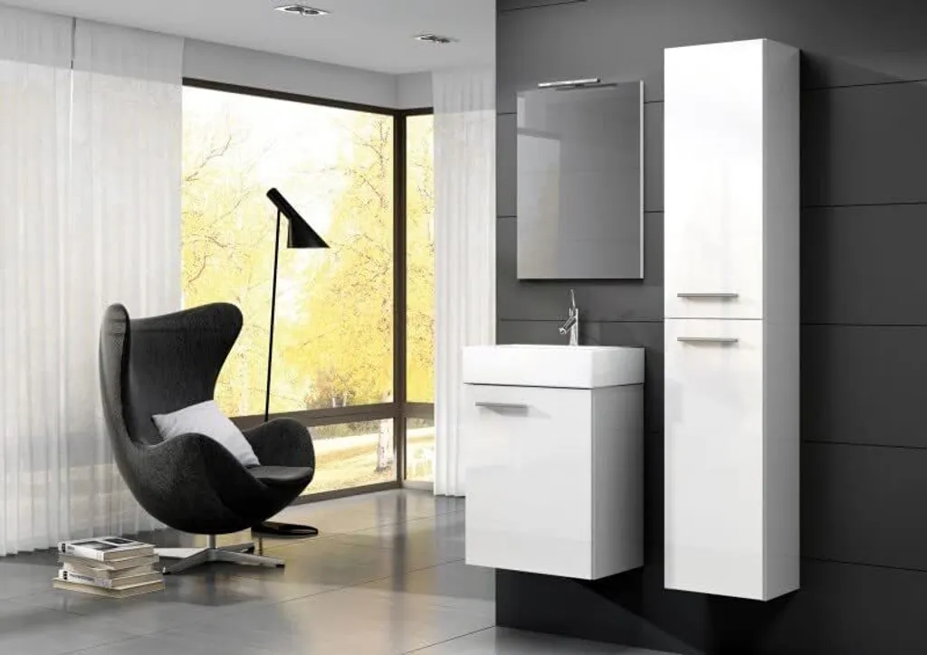 Meuble de Bain Compact 45 cm pour Optimiser l'Espace avec Vasque Blanche