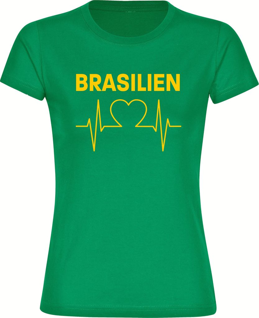 multifanshop Damen T-Shirt - Brasilien - Herzschlag, grün, Größe L