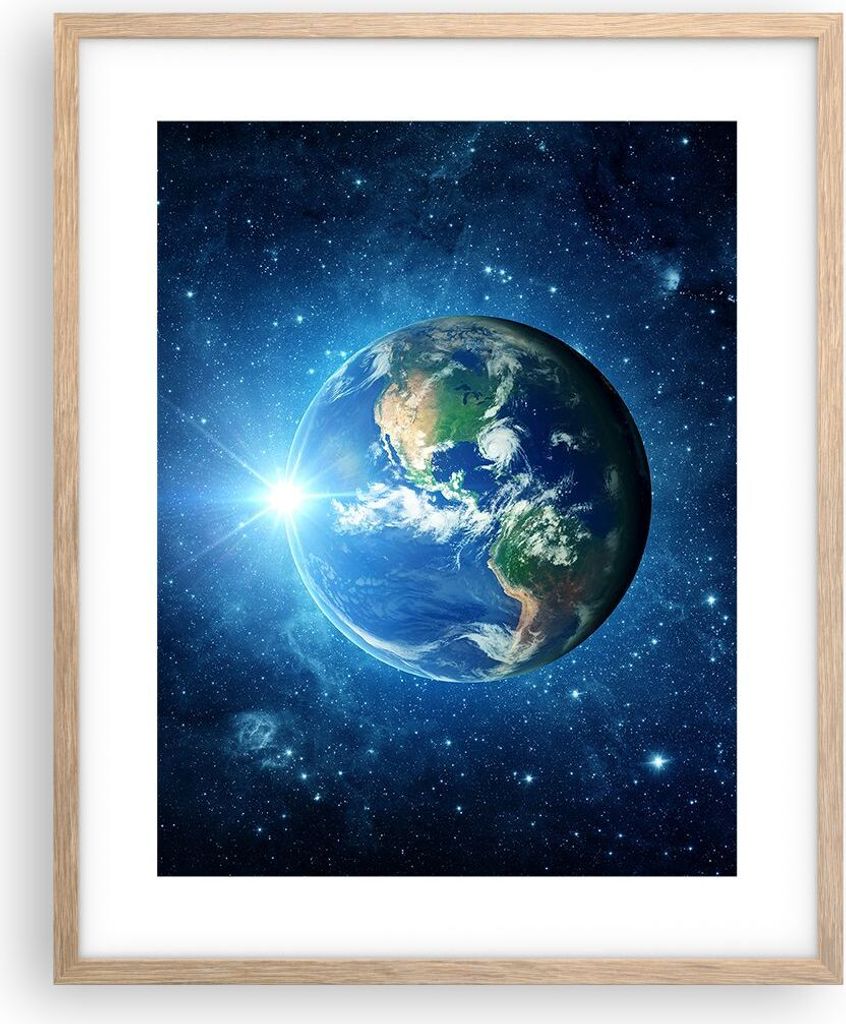 Gerahmtes Poster - Rahmen in heller Eiche - Erde Universum Sterne Galaxie - 40x50 cm - Wand Bild - Wanddeko - Wandbilder - Wandposter - Bilderrahme...