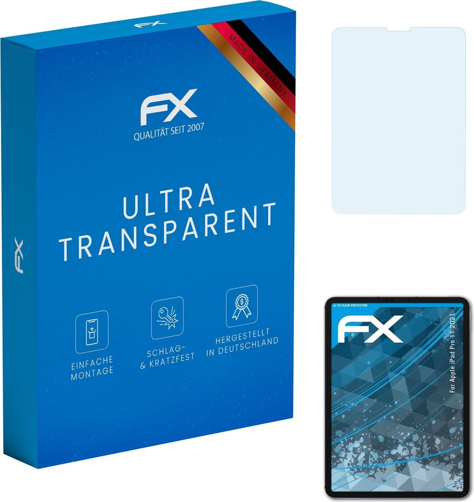 atFoliX FX-Clear 2x Schutzfolie kompatibel mit Apple iPad Pro 11 (2021) Displayschutzfolie