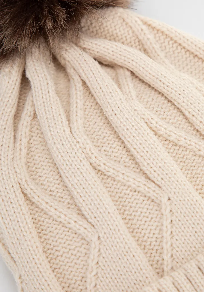 Cappello da donna Wittchen con pompon a contrasto, acrilico color crema