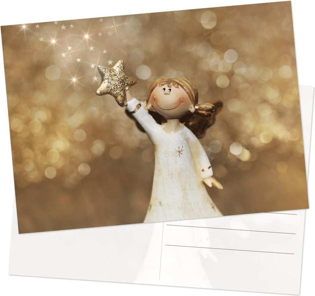 Postkarten Weihnachten DIN A6 quer Schutzengel Christkind-Motiv gold weiß 10 Stück10 Stück