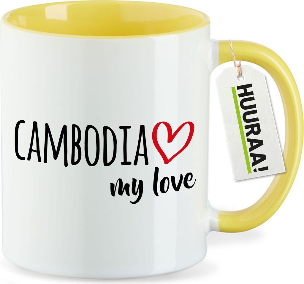 Huuraa Kaffeetasse Cambodia my love 330ml Gelb Keramik Kaffeebecher Geschenkidee