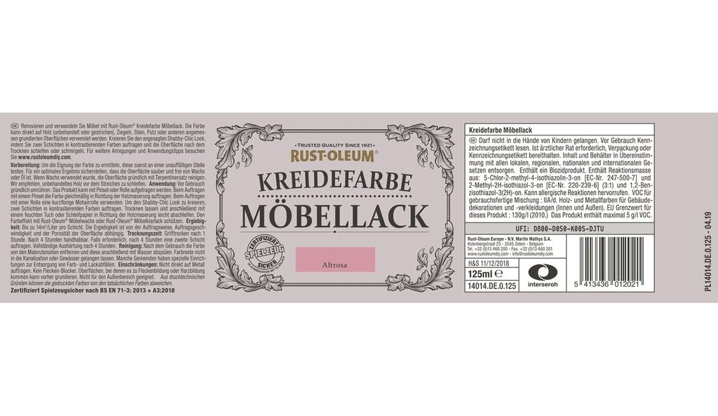 Rust-Oleum Kreidefarbe Möbellack 125ml Altrosa Produktbild 2