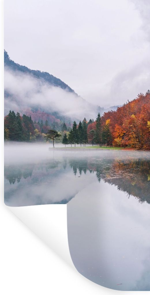 MuchoWow Wandtattoo Wandsticker Wandaufkleber Herbst - Nebel - Wasser - Landschaft 40x80 cm Selbstklebend und Repositionierbar - Repositionierbar...