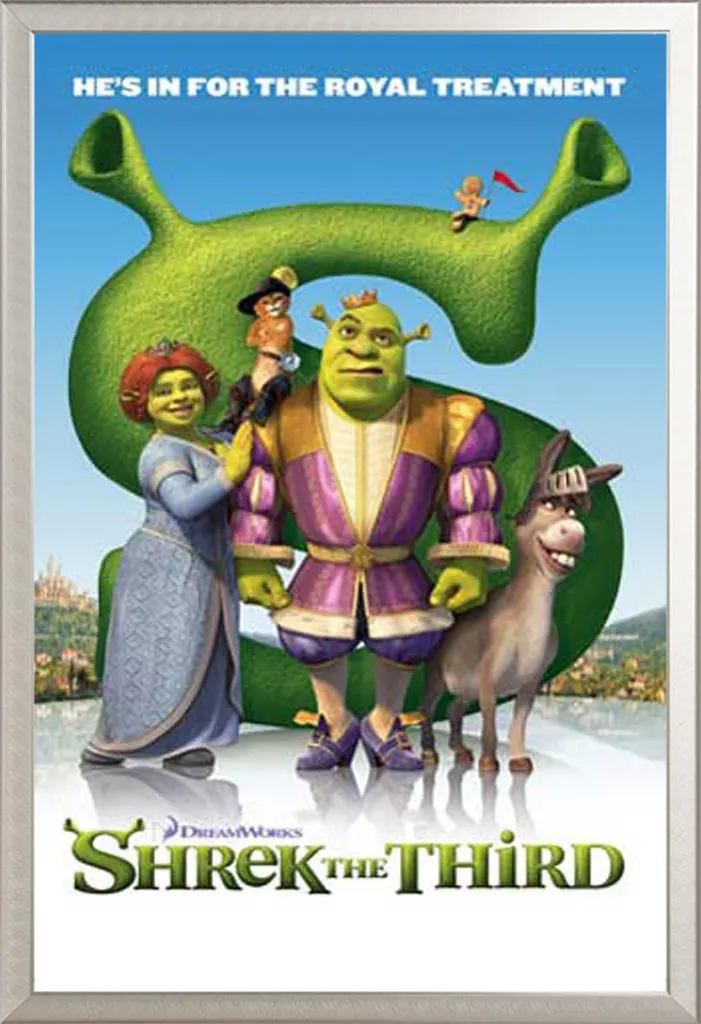 Poster Shrek 3 Encadré Argent sans Reflet Vitre Acrylique Cadre Shinsuke