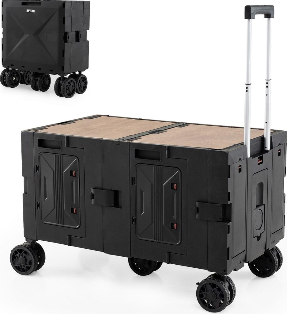 GOPLUS 150L Klappbarer Bollerwagen, faltbarer Nutzwagen mit Griff 82/92/102cm & Getränkehalter & Tischplatte, Rollwagen für Camping, Garten