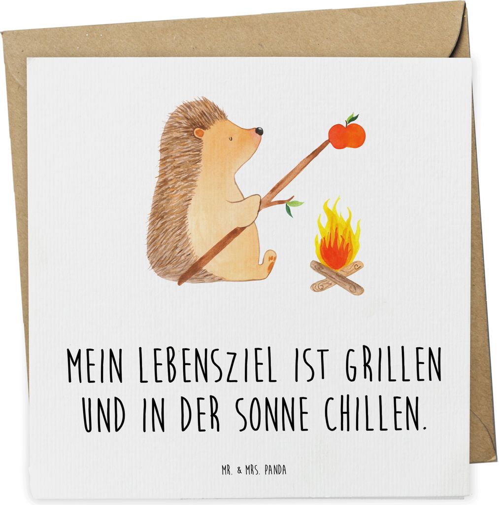Mr. & Mrs. Panda Grußkarte Igel Grillen - Weiß - Geschenk, Ziele, Gute Laune, Sinn Des Lebens, Glückwunschkarte, Klappkarte, Motivation, doppelk...