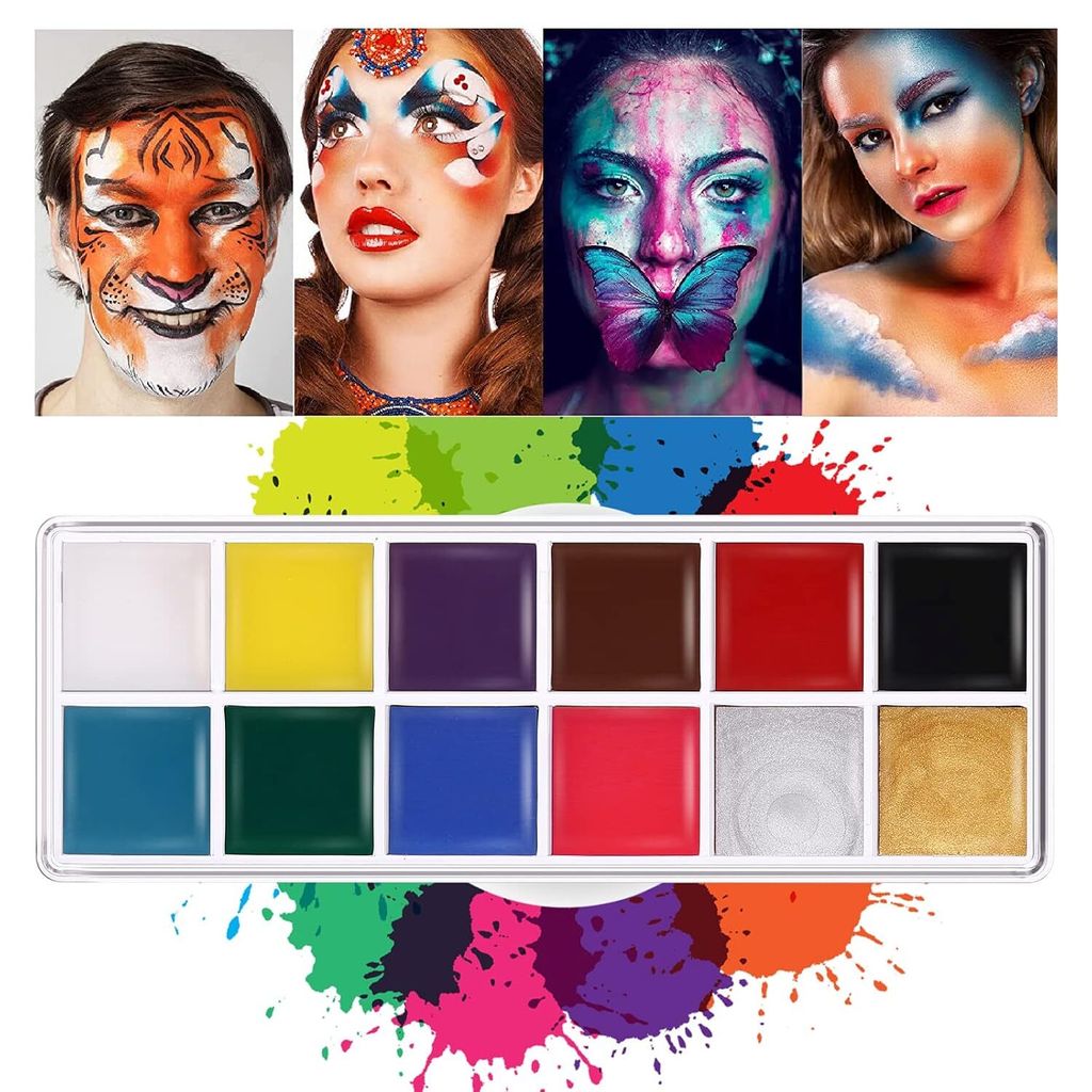 12 Farben Gesichts-K?rper-Malerei, professionelle Schminkpalette auf ?lbasis, sicher, ungiftig, Tattoo-Kunst, Malerei fš¹r Halloween, Party, Urla...