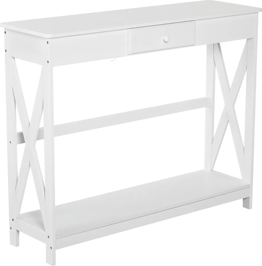Table d'entrée HOMCOM avec tiroir et étagère en bois blanc 100x30 cm
