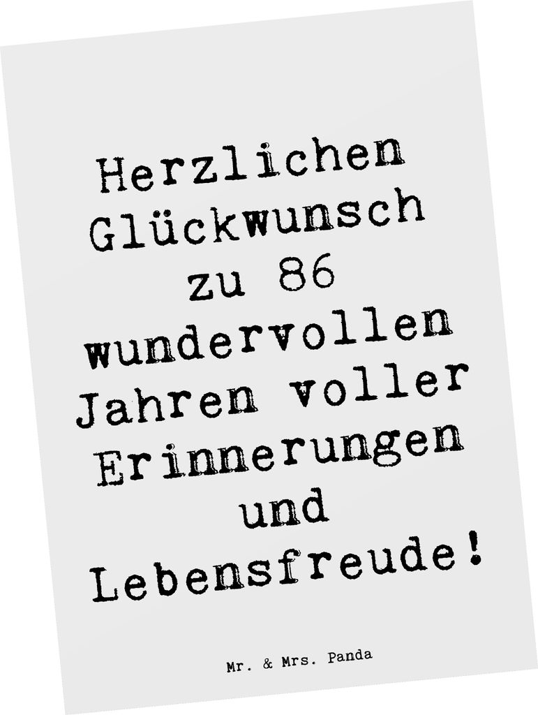 Mr. & Mrs. Panda Postkarte Spruch 86. Geburtstag - Weiß - Geschenk, Happy Birthday, wundervolle Jahre, Ansichtskarte, Weisheit, Postkarten, Handge...
