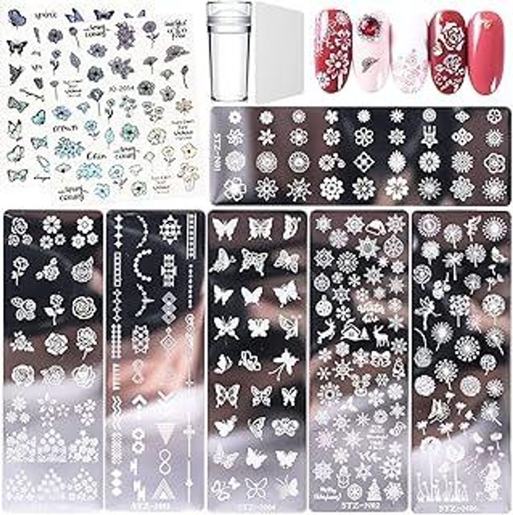 Eniyou 8 Pcs Stamping Schablone Nagel Stempelset Nagelstempel Schablonen Nagel Stempel Schablone Nail Art Stamper Nail Art Plates Nail Stamp Stenci...