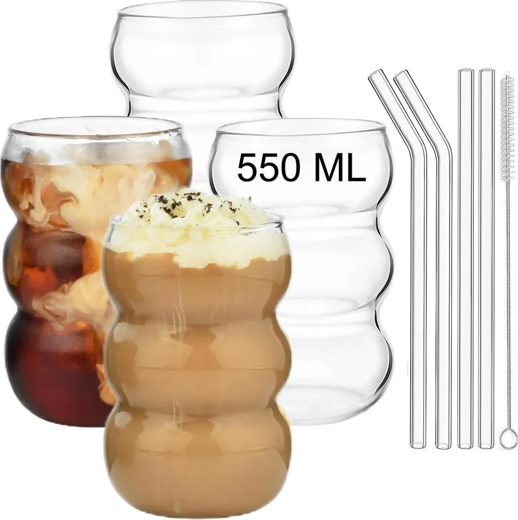 Bicchieri Design 550ml con Texture a Coste - Set 4 Pezzi Vetro Ripple