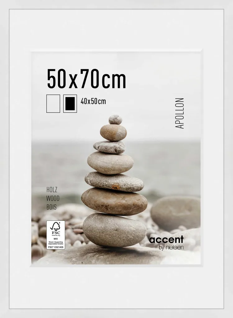 Cornice Legno Bianco 50x70 Apollon - Robusta e Facile da Appendere