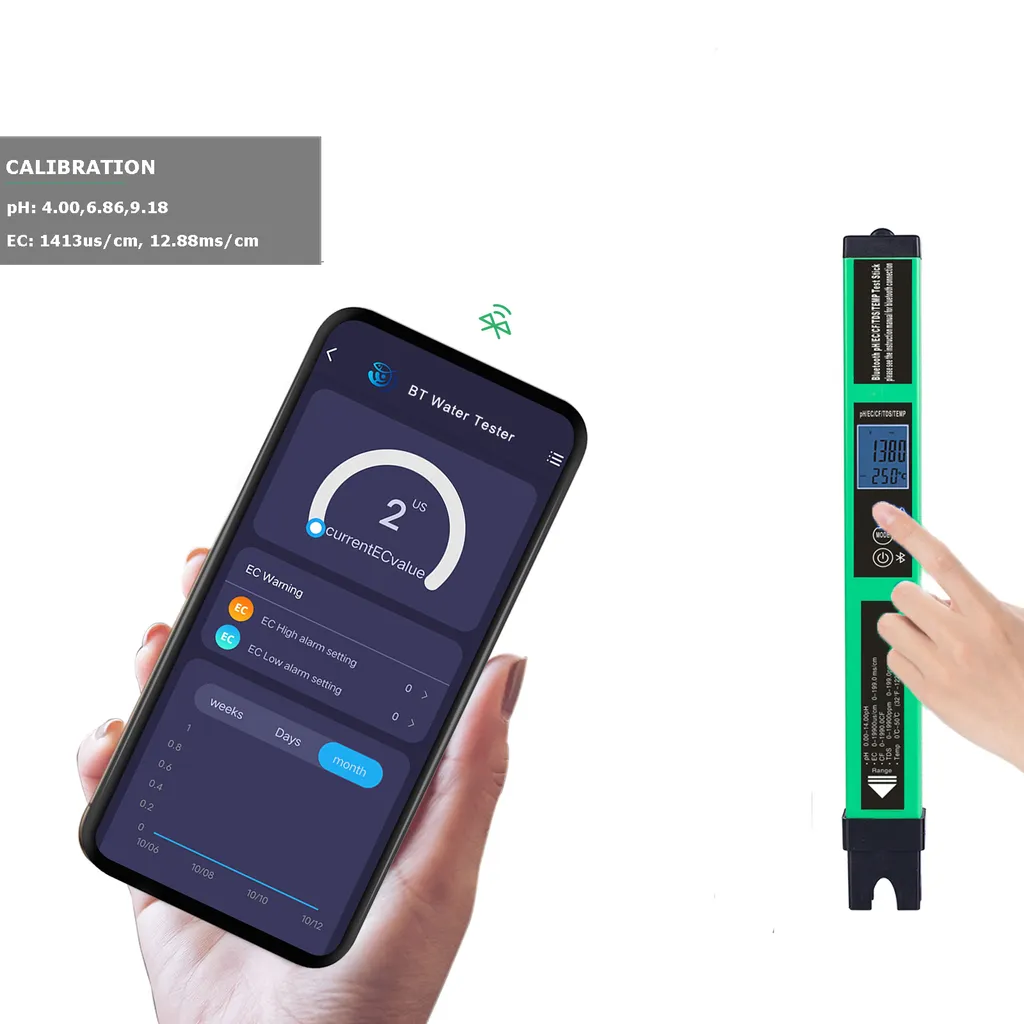 Analyseur d'eau connecté 5-en-1 avec capteur pH et conductivité TDS EC