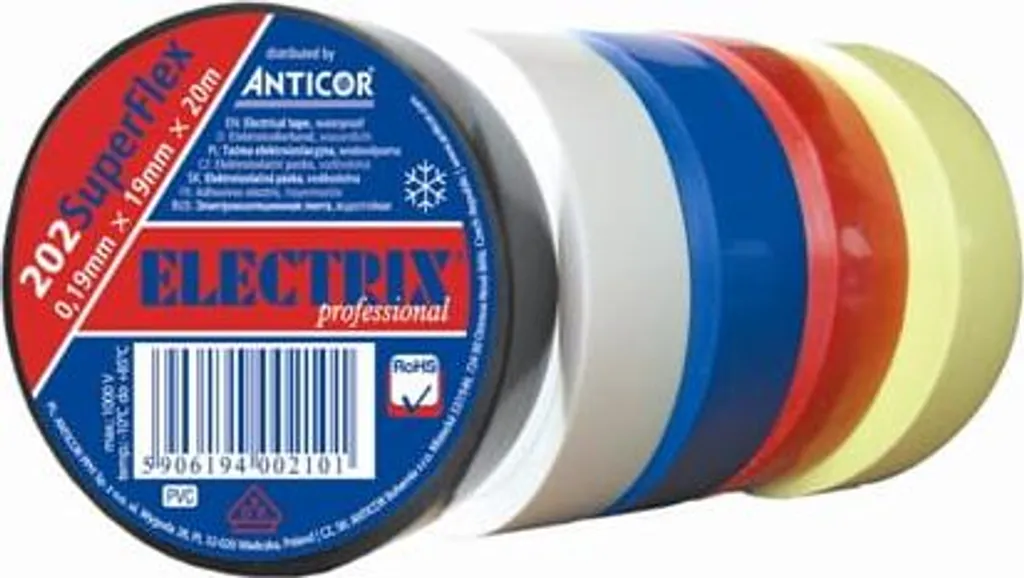 Ruban isolant PVC 0,19mm Rainbow Electrix 202 SuperFlex - Lot de 5