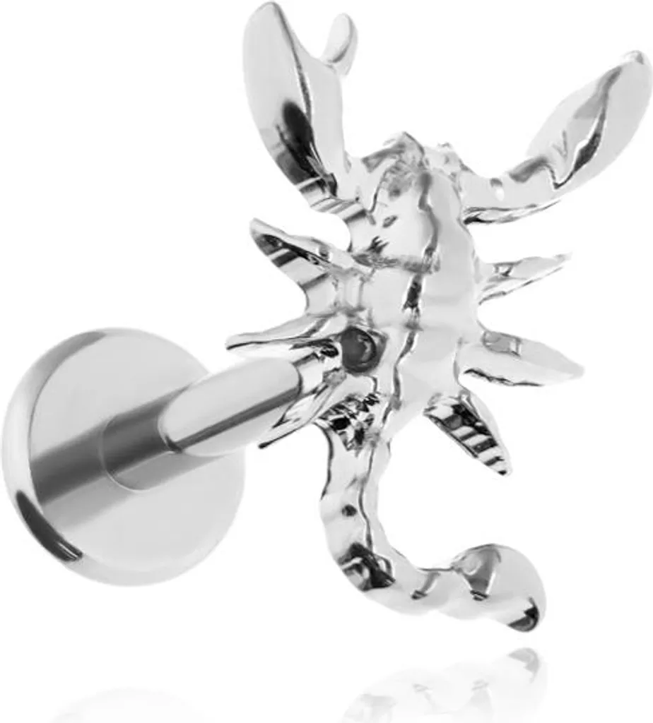Piercing Labret Scorpion en titane argenté pour cartilage et tragus