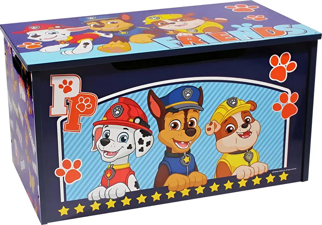 Malle à jouets Paw Patrol en bois robuste avec couvercle sécurisé