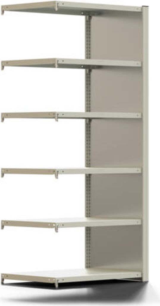 Büroregal mit Seitenwand - 150 kg - 2.000 x 875 x 600 mm - 6 Böden - 5 Ordnerebenen - Anbauregal - lichtgrau - Steckregal BERT