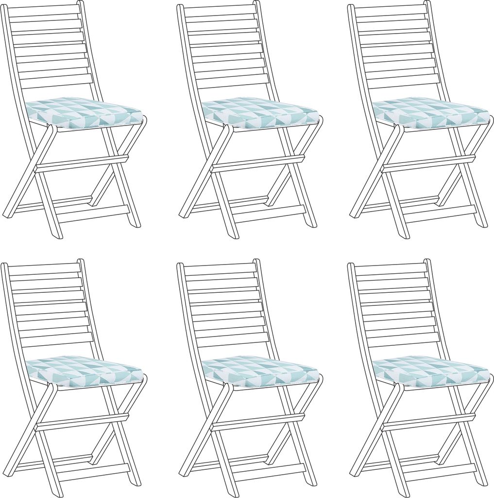 BELIANI Sitzkissen für Gartenstuhl 6er Set Hellblau / Weiß Stoffbezug mit Reißverschluss Bindebändern 31 x 39 cm Modern Geometrisches Muster Ou...
