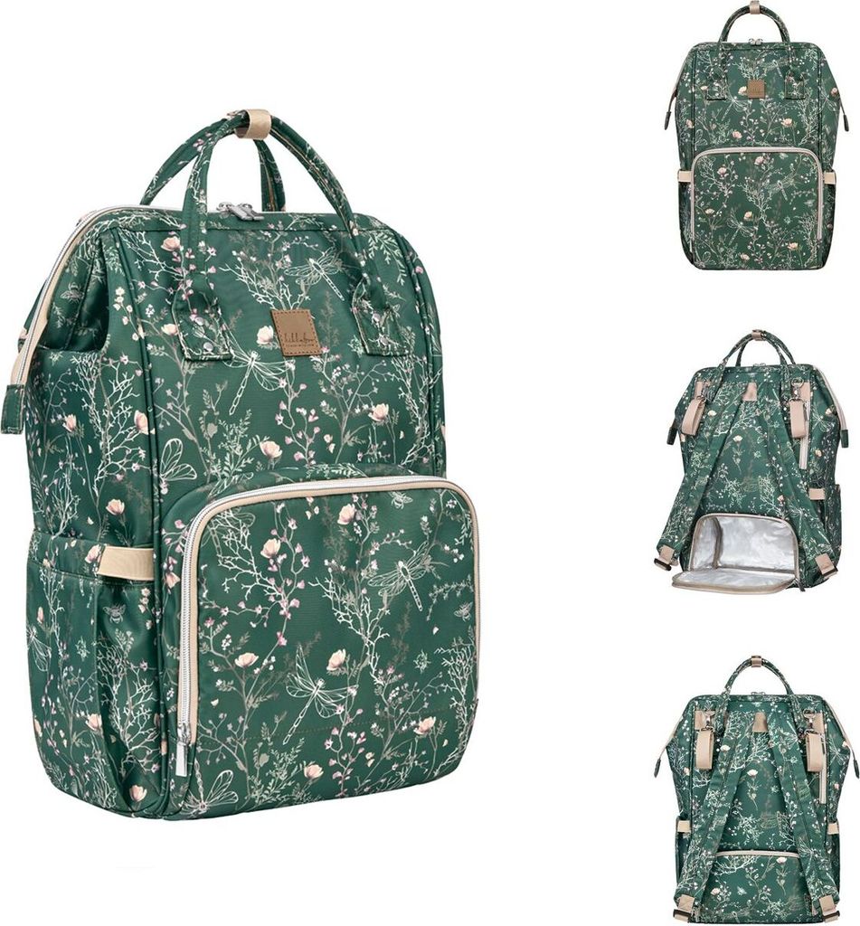 Kikkaboo Wickeltasche Siena, Rucksack, Wickelunterlage, Grifflänge einstellbar grün gemustert