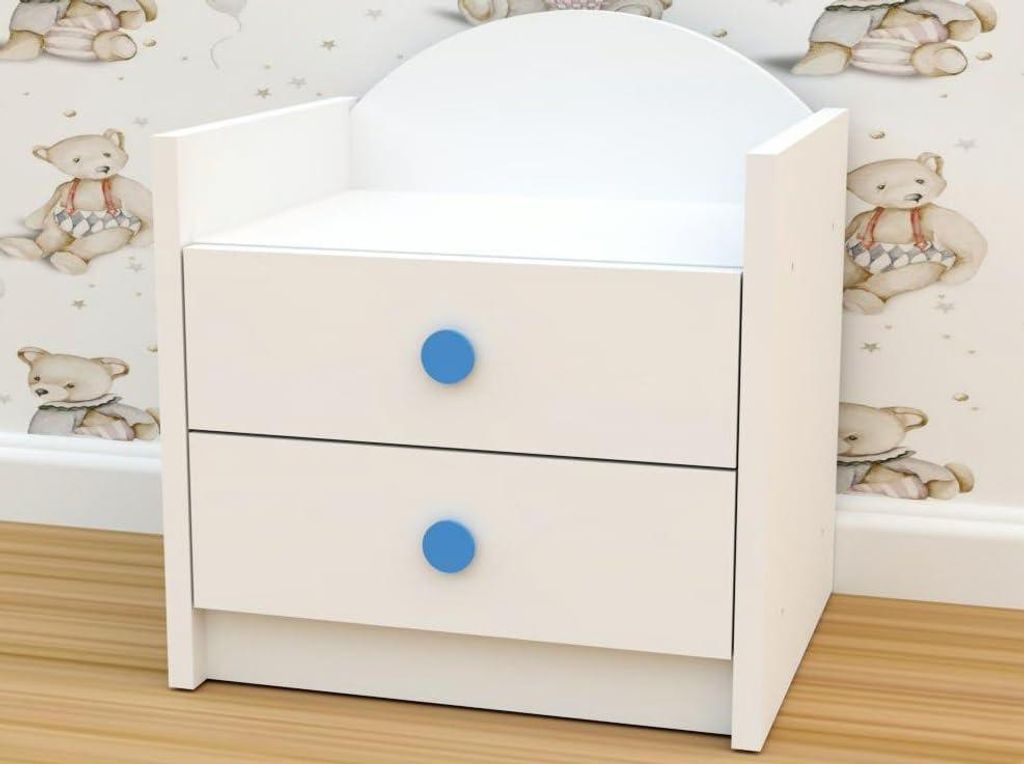 Happy Babies - Nachttisch Kinder Beistelltisch mit Schublade, Schlafzimmer & Kinderzimmer, weiß, Farbige Holz Weiß - Blau | Geschenk für Jungen ...