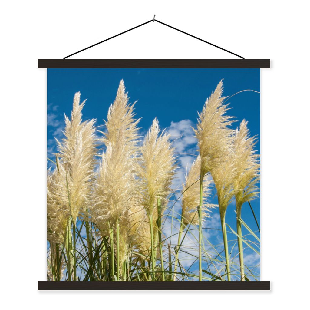 MuchoWow Textilposter Pampasgras - Pflanze - Natur 120x120 cm mit schwarzem Rahmen - Aufhängungsset