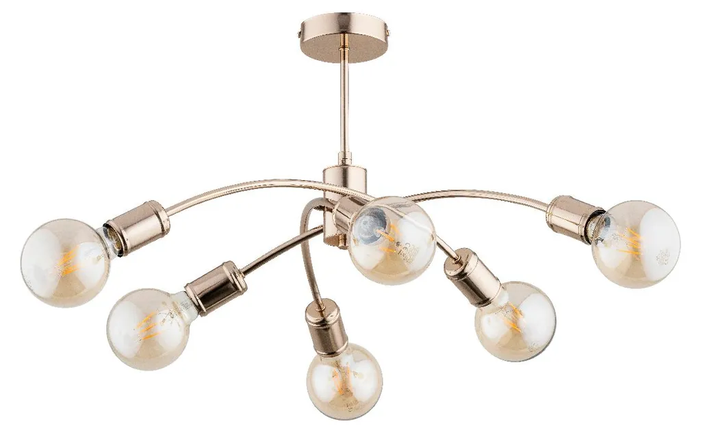 Plafonnier doré design pour salon et chambre RALPH 6 sources E27 Alfa