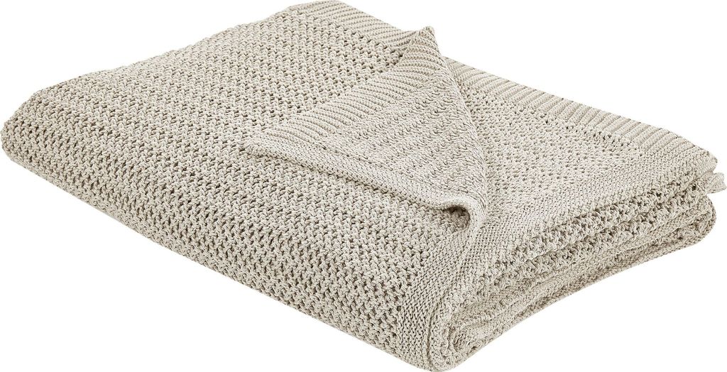 BELIANI Decke Hellbeige aus Baumwolle 150 x 200 cm Gestrickte Tagesdecke für Bett Sofa Schlafzimmer Wohnzimmer