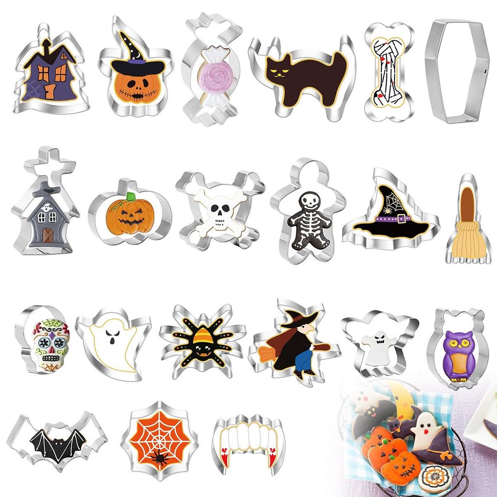 Plätzchenformen, 21 Stück Halloween-Plätzchenformen aus Edelstahl, 0,3 mm dick, 2 cm, Halloween-Formen zum Backen von kleinen Plätzchen und Kuchen