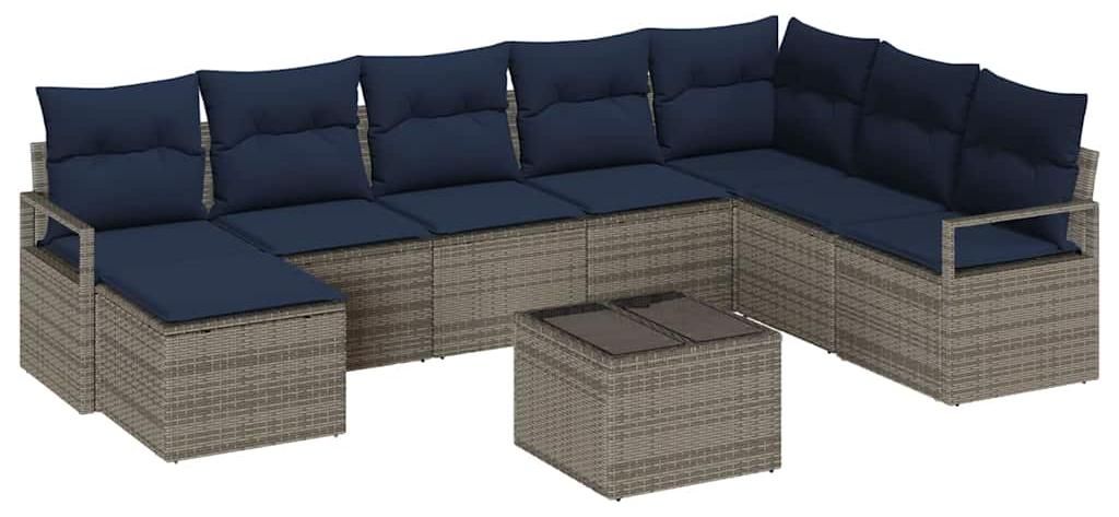 vidaXL Sofa Set mit Kissen 9 pcs Grau Poly-Rattan Produktbild 