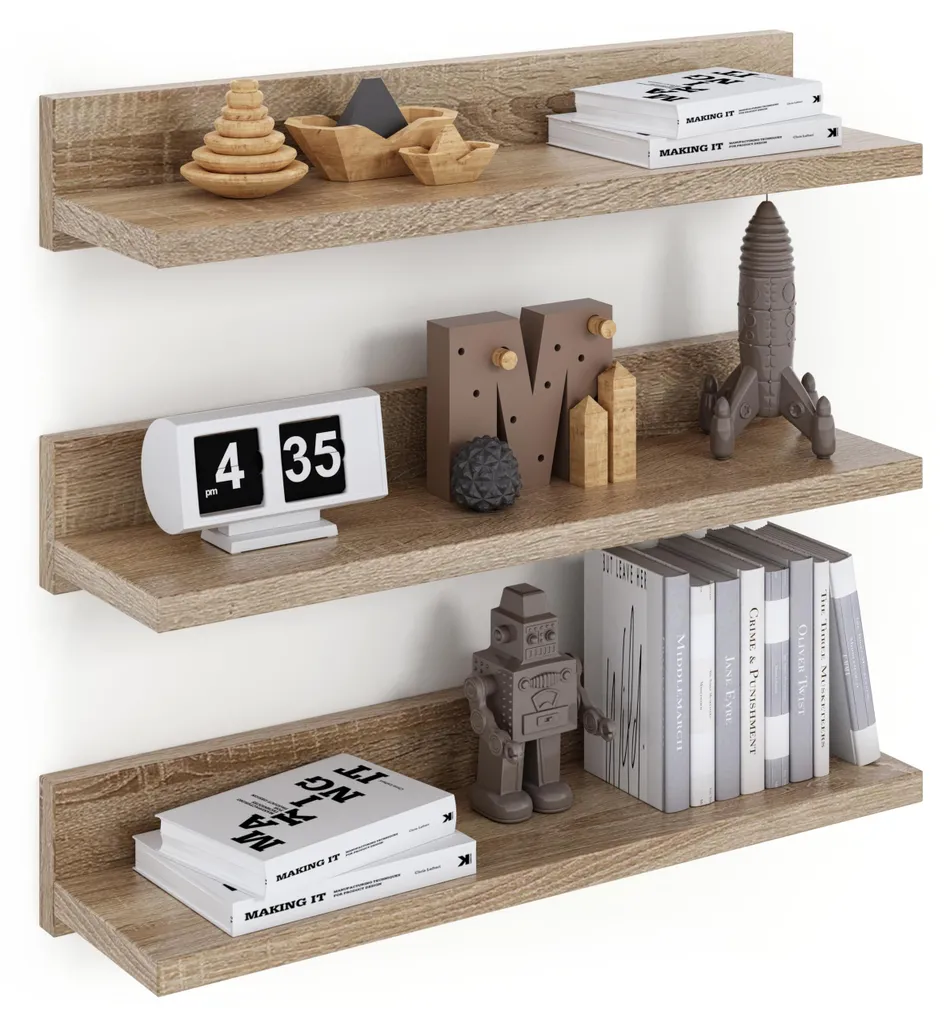 Lot de 3 Étagères Murales 39 cm Sonoma Suspendues - Rangement Bois