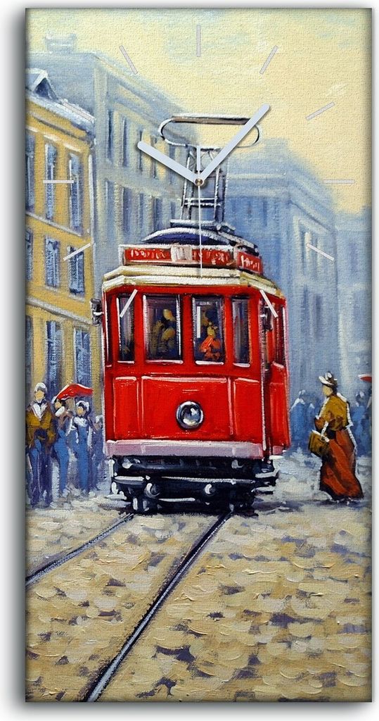 Wandbild Leinwand Bilder mit Uhr 30x60 Straßenbahn in alten Produktbild 