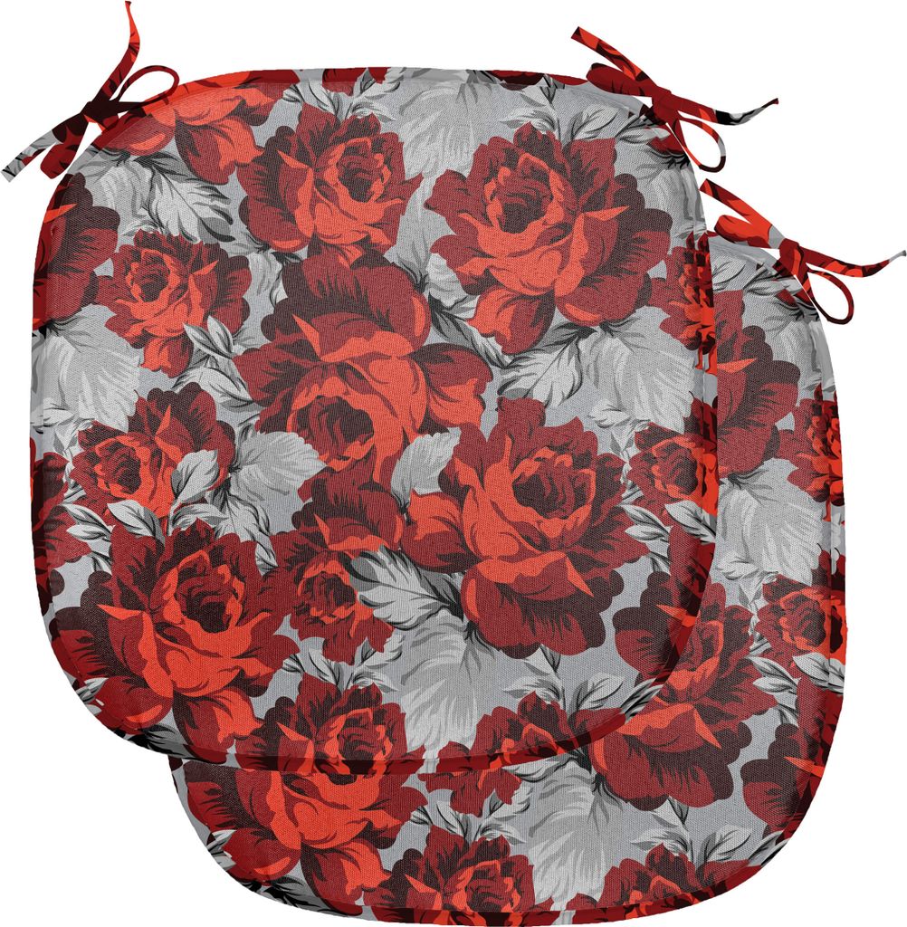 ABAKUHAUS Blumen Polster für Esszimmerstühle, Rosen Vintage Valentines, Dekoratives wasserfestes Kissen mit Riemen für Küchensitze, 40 cm x 40 ...