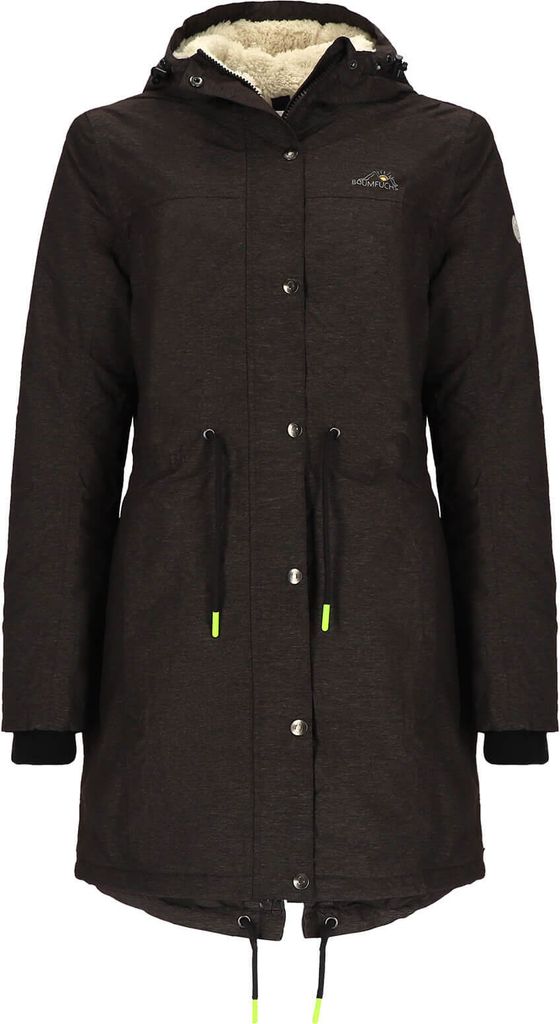 Baumfuchs Damen Funktionsparka mit Sherpa-Futter - Funktionsjacke mit Kapuze und verstellbarer Taille in Kaffee meliert Größe 42