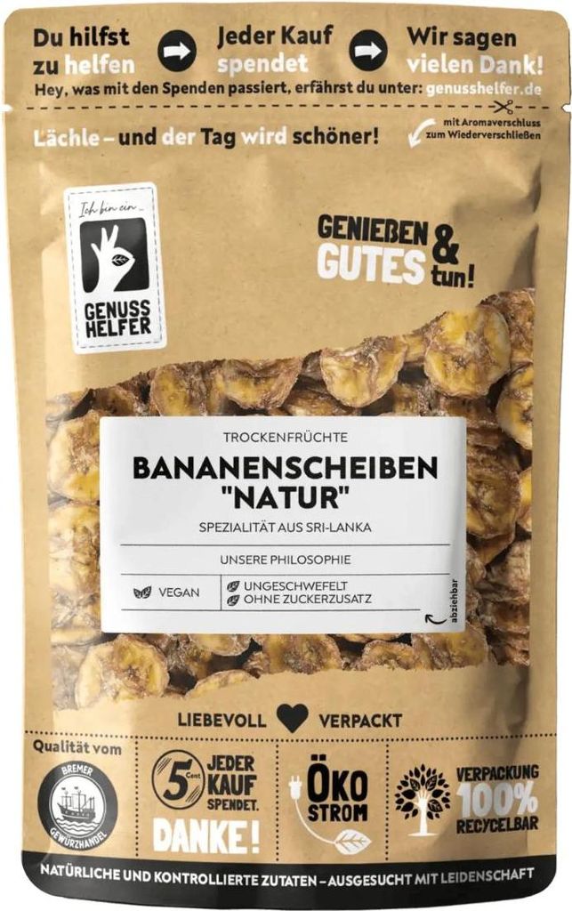 Bananenscheiben, getrocknet, ohne Zuckerzusatz & ungeschwefelt, 180g