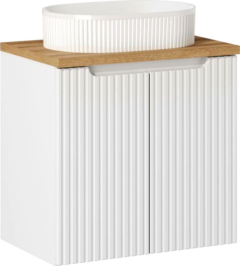 Waschtisch 60cm mit Keramikwaschbecken, weiß und Eiche, NEWPORT-56-WHITE