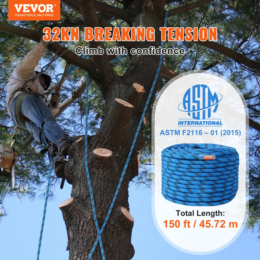 Corde d'Escalade Extérieure 32 kN Résistante en Polyester 12,7 mm Bleu