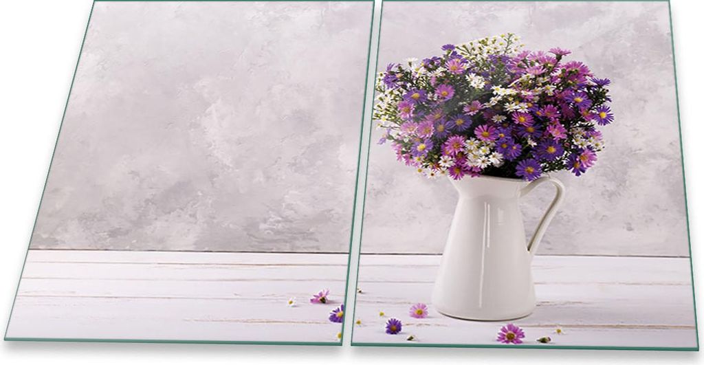 Herdabdeckplatten Spritzschutz Glas Universal 2-Teilig 2x40x52 Blumen Violett
