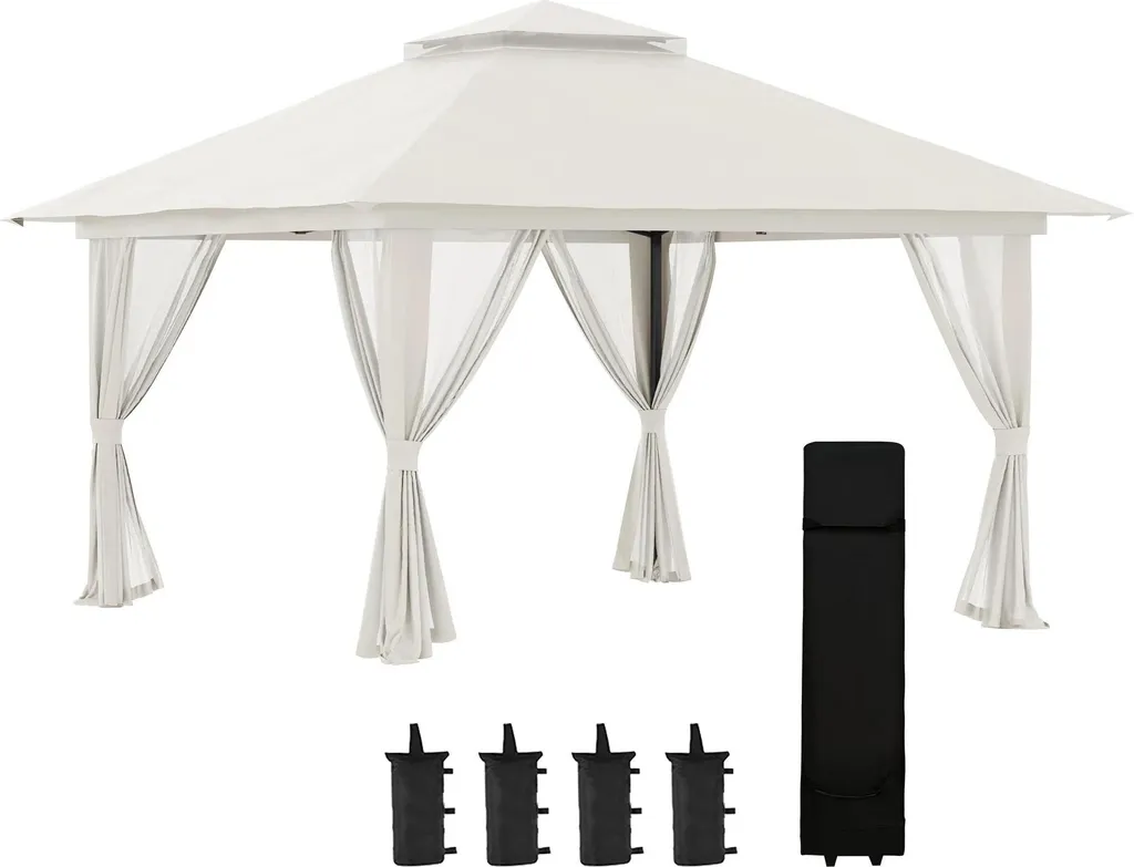 Tente de réception réglable crème imperméable avec rideaux latéraux 3x3