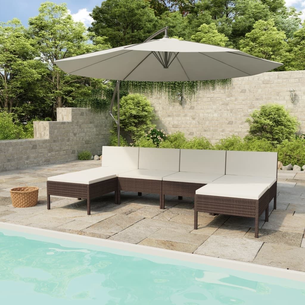 "Rabatt" 6-tlg. Garten-Lounge-Set - Wetterfestes Sitzgruppe - für 5 Personen - mit Auflagen Poly Rattan Braun - Lounge-Dining set CC2469