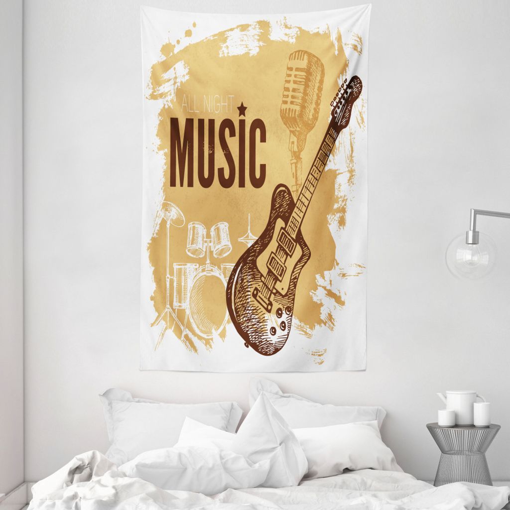ABAKUHAUS Rockmusik Wandteppich und Tagesdecke, Vintage Skizze-Kunst aus Weiches Mikrofaser Stoff Waschbar ohne Verblassen Digitaldruck, 140 x 230 ...