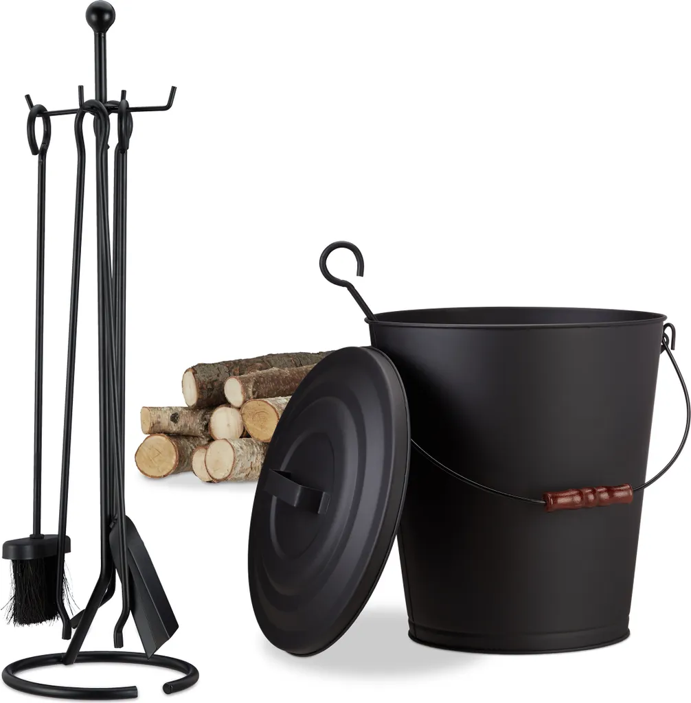 Relaxdays Kit de cheminée 6 pièces en acier robuste avec balai et pelle