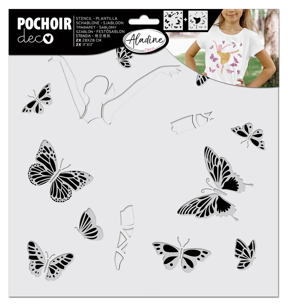 Pochoir Aladine 28x28 réutilisable motif Ballerine et papillons