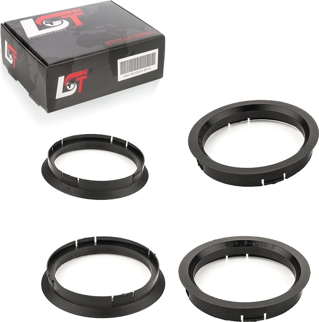 4x Zentrierringe Schwarz Alufelgen Ø 76,0 - 66,6 mm für Jaguar für Mercedes-Benz