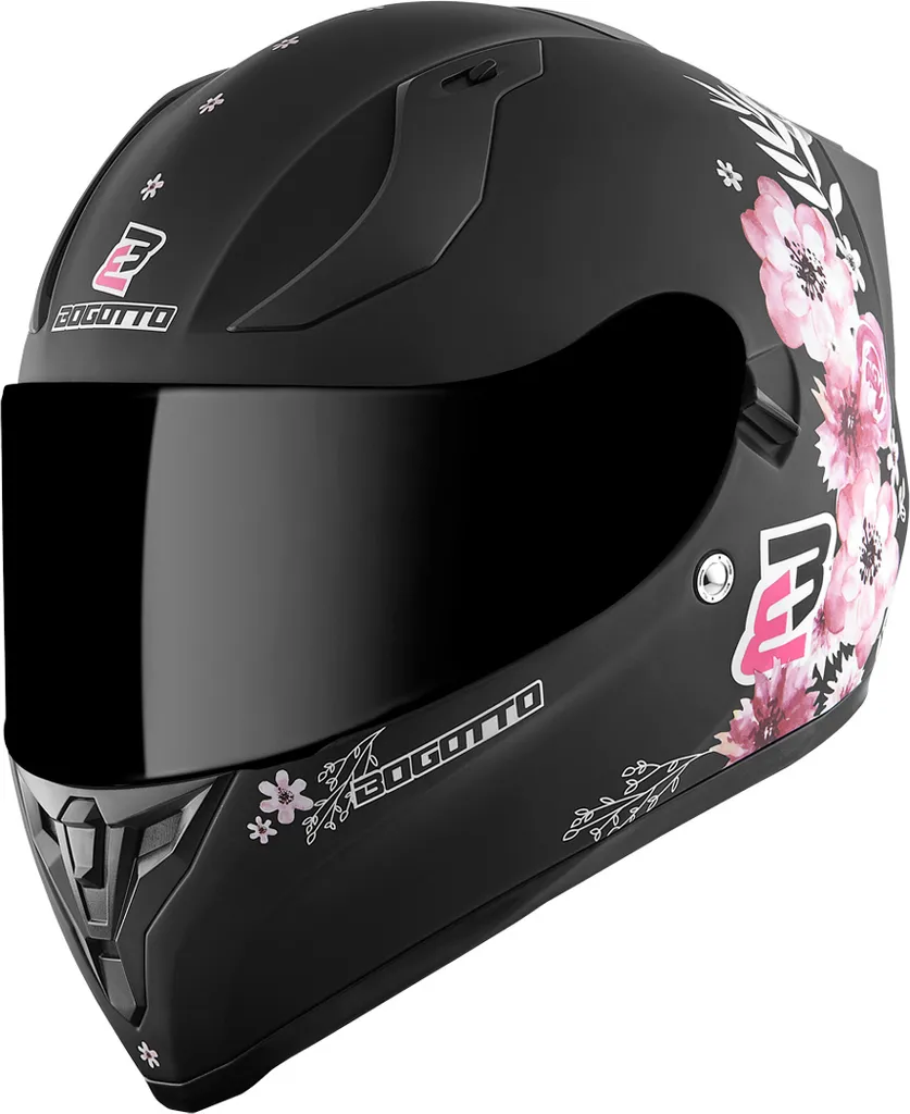 Casque jet Bogotto H128 design fleurs noir et rose taille L pour moto