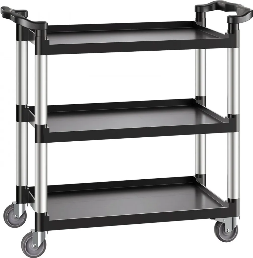 Chariot de service 3 niveaux en acier 106x49x98cm - Chariot roulant noir