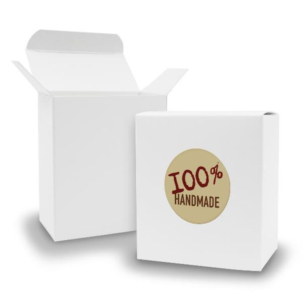 SET 100% Handmade (Motiv12) 24x Faltschachtel Quader weiß + Sticker