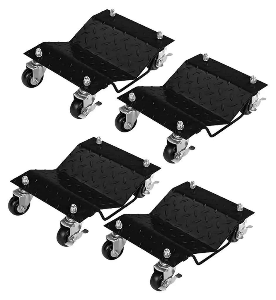 Support de roue pour déplacer voiture en garage - Kit de 4 chariots acier
